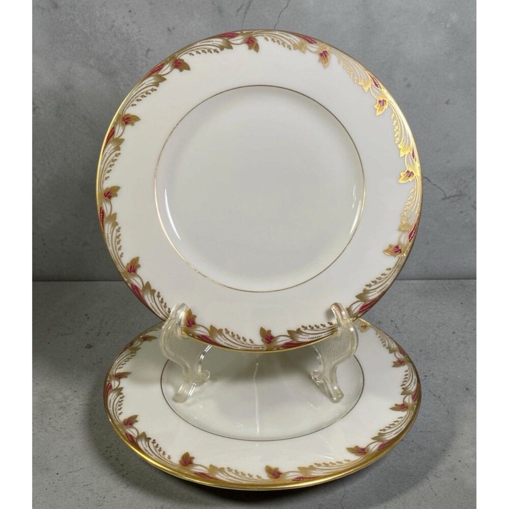 Lenox Essex Maroon O-351-R Salad Plates 8 3/8” Set of 2 Vintage Gold Trim